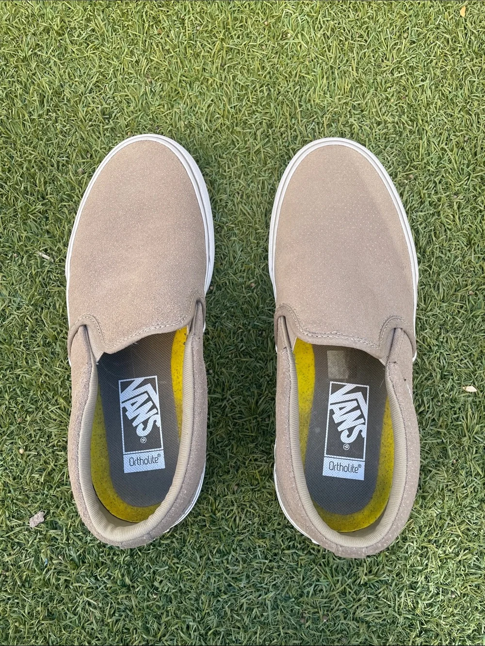 Vans Classic Ortholite Slip-On Loafers in Taupe Suede with White Sole